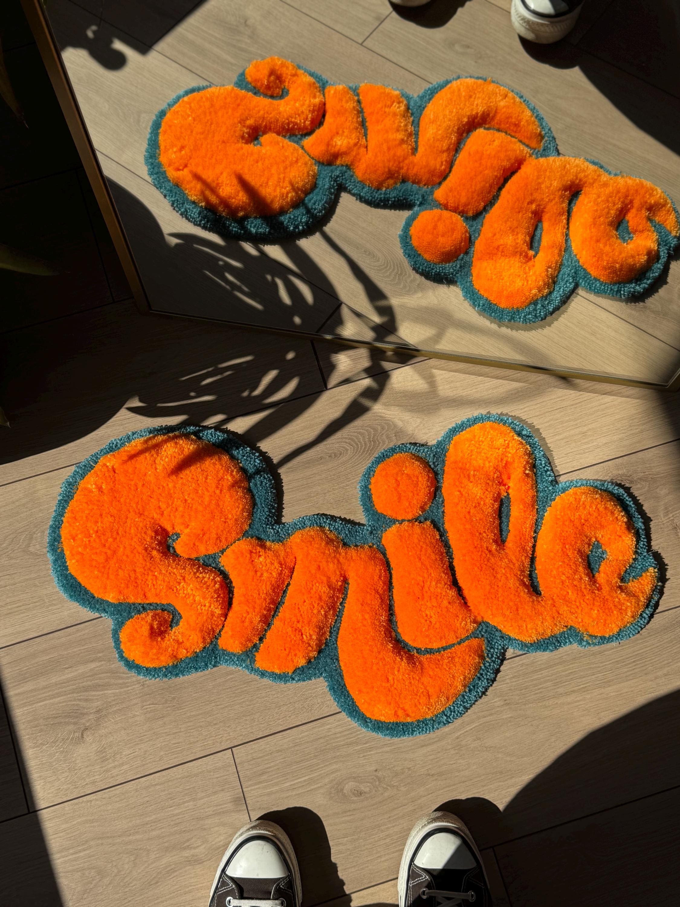 SMILE Tufted Rug – Handmade 3D Fluffy Quote Carpet – Positive Soft