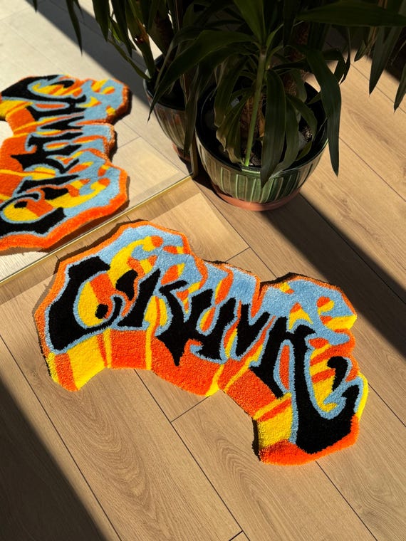Handmade Crime Tufted Rug 3D Graffiti Style Carpet Bold Street Art