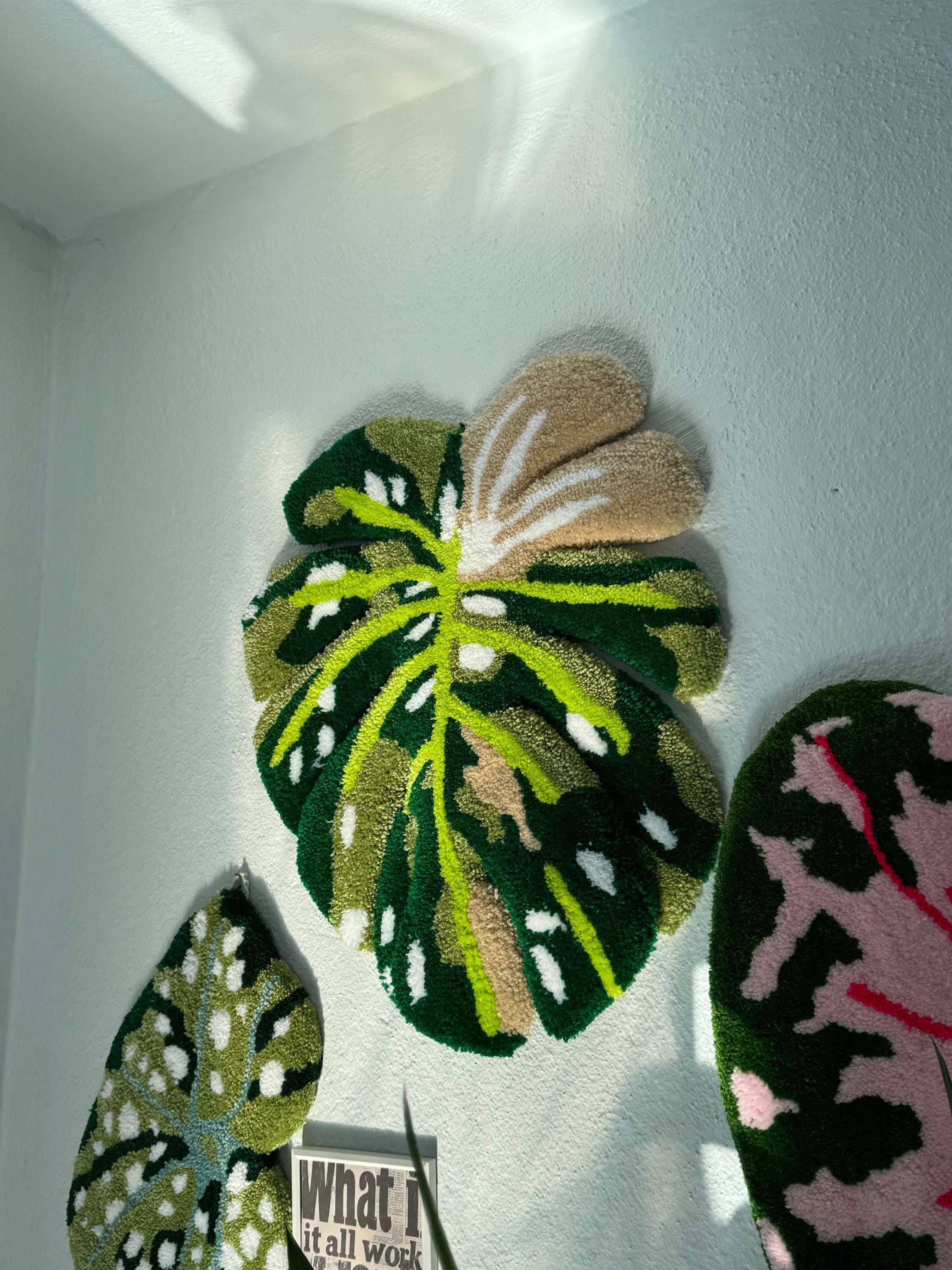 Handmade Tropical Leaf Rug Wall Decor Set – Monstera, Caladium ...