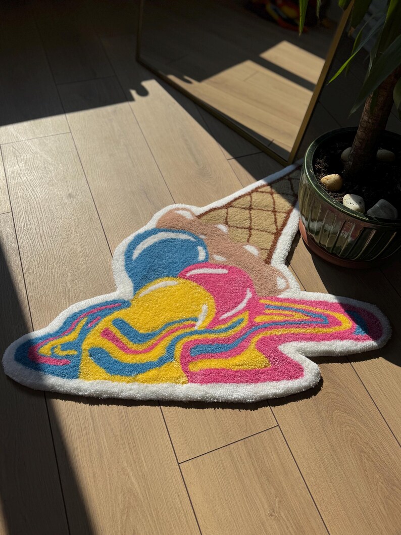 Ice Cream Rug Pattern Handmade Melting Ice Cream Tufted Rug Colorful Dripping Cone Carpet ...