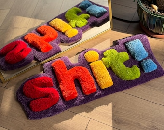 Handmade Sh1t Tufted Rug Colorful 3D Text Carpet Funky Rainbow Aesthetic Soft Floor Mat Cool Room Dorm Decor 80x35cm Gift Idea