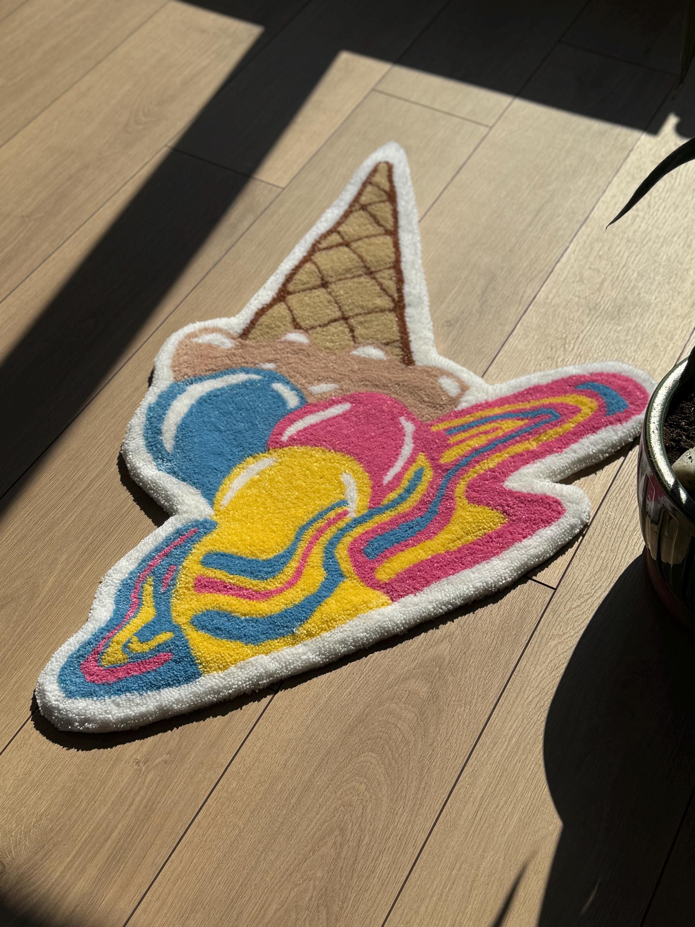Dripping Rug Handmade Melting Ice Cream Tufted Rug Colorful Dripping Cone Carpet ...