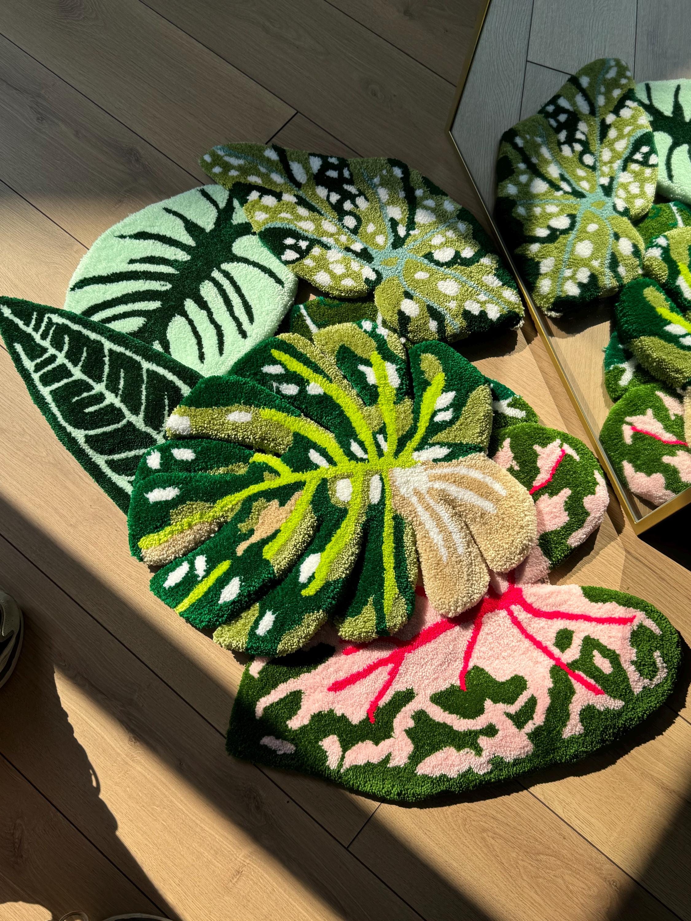 Plant Rug Handmade Tropical Leaf Rug Wall Decor Set – Monstera, Caladium ...