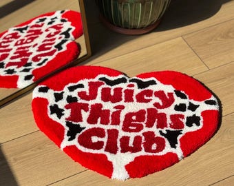 Handmade Juicy Thighs Club Heart Tufted Rug Red Black White