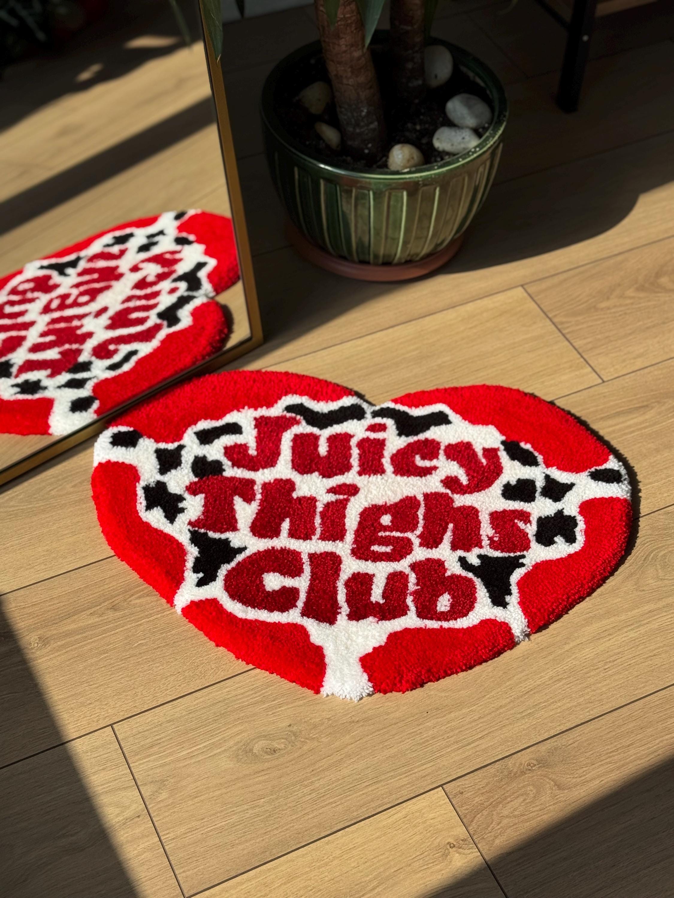 Handmade Juicy Thighs Club Heart Tufted Rug Red Black White