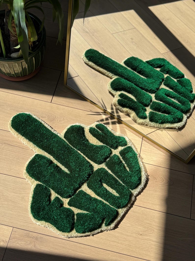 F*ck You Hand Rug – 3D Middle Finger Tufted Carpet – Handmade Fluffy ...