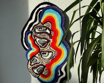 Psychedelic Rainbow Fluid Eyes 3D Fluffy Handmade Tufted Rugs, Multiple Textured Rug, Eye Tufted Rug, Tufted Wall Art, Tufted Wall Hangings