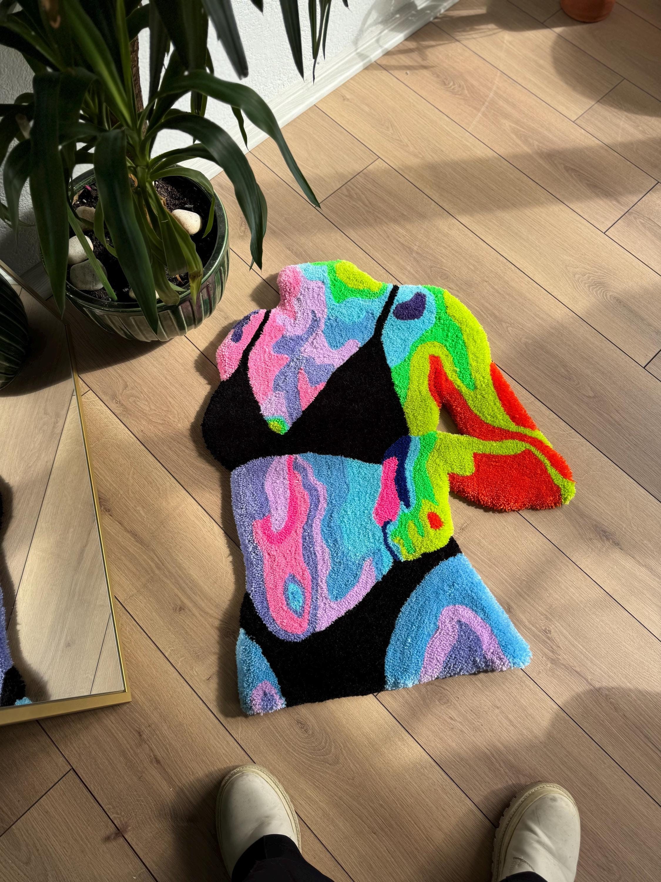 Colorful Thermal Woman Body Tufted Rug - Artistic Nude Floor Mat