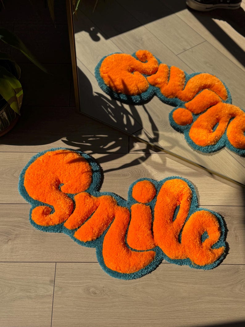 SMILE Tufted Rug – Handmade 3D Fluffy Quote Carpet – Positive Soft ...