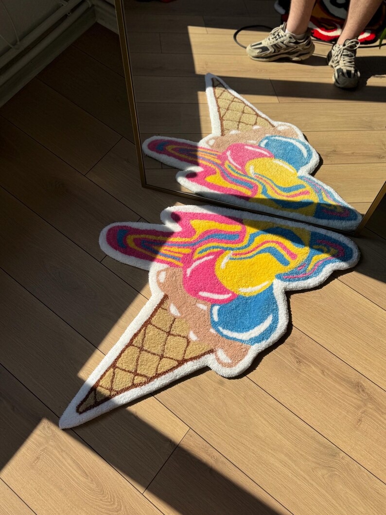 Dripping Rug Handmade Melting Ice Cream Tufted Rug Colorful Dripping Cone Carpet ...