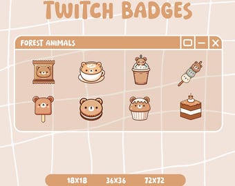 Bear Twitch Badges / Pack x 8 / Cute Badges / Bear desserts / Bear Coffee