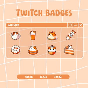 Hamster Twitch Badges / Pack x 8 / Cute Badges / Hamster desserts / Hamster Coffee