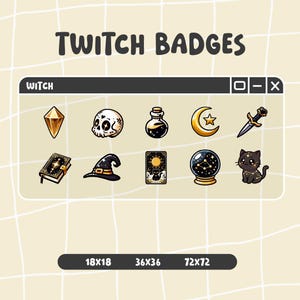 Heks Twitch-badges / 10 stuks / Leuke badges / Zwarte en gouden badges / Astrologie / Zwarte kat / Sterrenbeelden