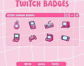 Pink Retro Gaming Twitch Badges / Pack x 8 / Cute Badges / Gamer Girl / Videogames