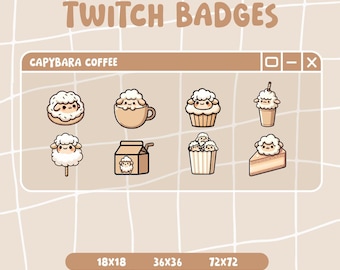 Sheep Twitch Badges / Pack x 8 / Cute Badges / Sheep desserts / Sheep Coffee