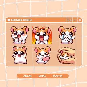 Cute Hamster Emotes / Pack x 6 / Cute emotes / Twitch and Discord
