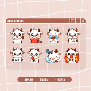 Cow Emotes / Pack x 8 / Cute emotes / Twitch and Discord