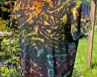 Reverse Tie-Dye Shirt Bleach Dyed Scrunch Rainbow Size Women's S/M