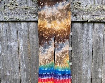 Earth Tone and Rainbow Tie-Dye Bell-Bottom Pants: Yoga Leggings Cotton