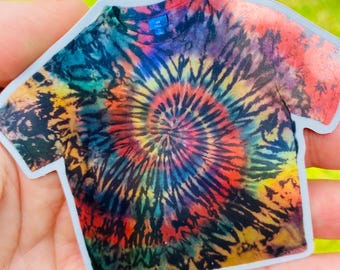 Fall Colored Tie-Dye Shirt Sticker: Holographic Retro Art (3 x 2.9 Inches)