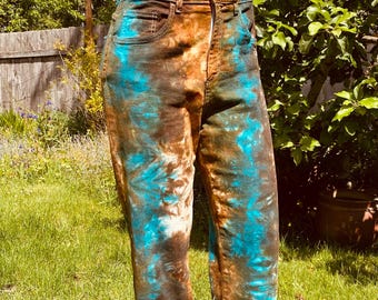 Rich Earth-Tones Hand-Dyed Jeans Hand-dyed One-of-a-Kinda Size 29~Festival Wear~Oregon Country Fair Clothes