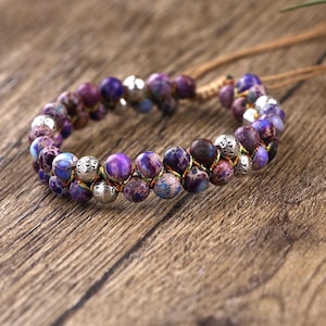 6mm Sea Sediment Bracelet, Bohemian Jasper Bracelet, Spiritual Protection Bracelet, Double Row Woven Beaded Bracelet, Holiday Gift for Him