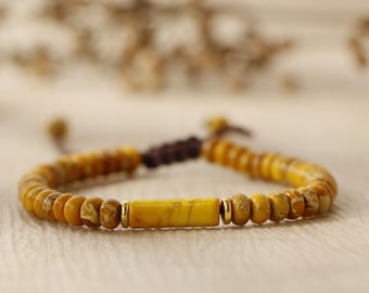 Yellow Jasper Bracelet, 4mm Beaded Bracelet, Natural Stone Healing Bracelet, Inner Peace Stone Bracelet, Gift for Men, Boho Bracelet