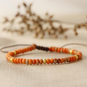 4mm Orange Jasper Bracelet, Emotional Healing Bracelet, Gemstone Bracelet, Spiritual Protection Bracelet, Adjustable Braided Bracelet