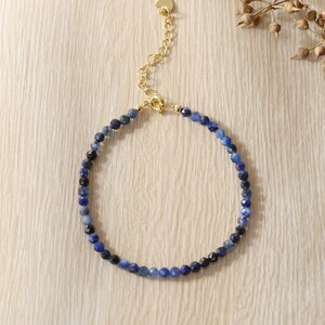 Lapis Lazuli Simple Bracelet, Natural Stone Delicate Bracelet, Bohemian Lapis Lazuli Crystal Bracelet, Blue Friendship Bracelet