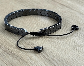 Men's Hematite Bracelet, Grounding Amulet, Energy Stone Jewelry