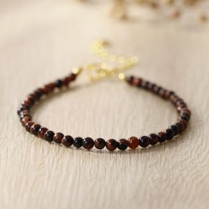 Pulsera de ojo de tigre marrón rojizo, ajustable de 4 mm, refrescante y protectora, para yoga.