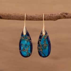 Druppeloorbellen jaspis en blauw sediment: natuursteengenezende sieraden
