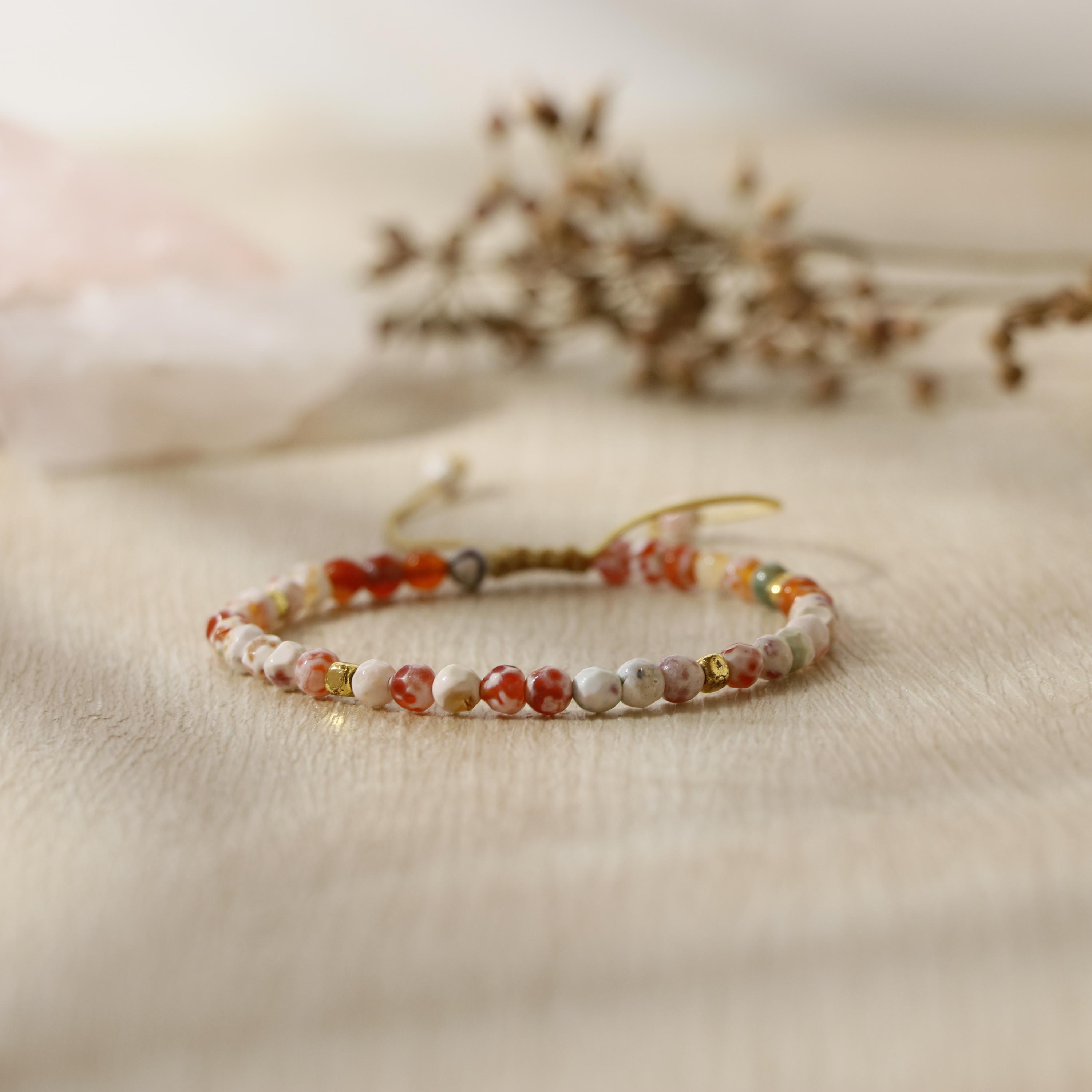 4mm Flower Agate Bracelet, Delicate Gemstone Jewelry, Gift for Her