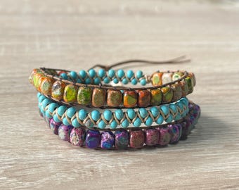 Natural Sea Sediment Bracelet, Simple Jasper Bracelet, Double Layer Stacking Bracelet, Crystal Healing Bracelet, Boho Meditation Bracelet