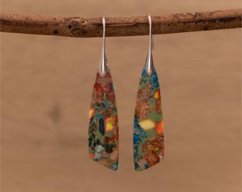 Natural Jasper Dangle Earrings, Bohemian Gemstone Pendants