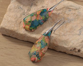 Colored Jasper Drop Earrings: Natural Stone Meditation Jewelry