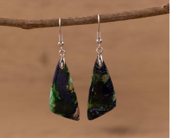 Dark Green Jasper Earrings • Bohemian Healing Stone Jewelry
