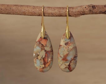 Jasper Teardrop Earrings: Natural Stone Healing Jewelry