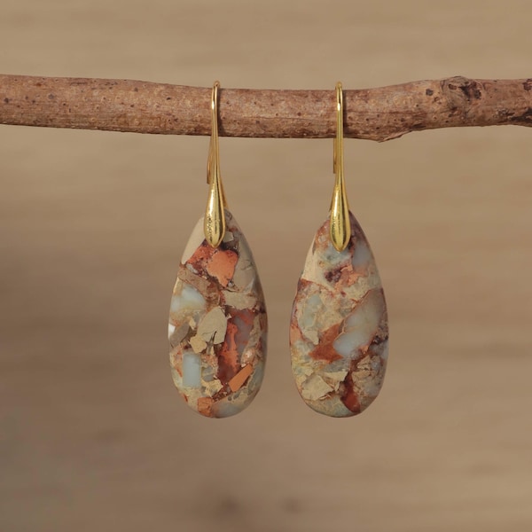Pendientes de jaspe en forma de lágrima: Joyería curativa de piedra natural