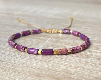 Purple Sea Sediment Jasper Bracelet - Adjustable Healing Gemstone