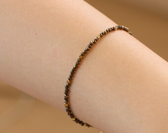 Hematite Crystal Bracelet, Women's Healing Stone Jewelry, 2mm Beads
