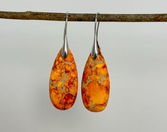 Orange Jasper Earrings, Natural Gemstone Drop Earrings, Teardrop Healing Earrings, Meditation Protection Earrings, Gift for Her