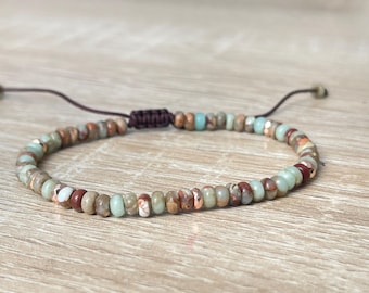 Jasper Bracelet, Natural Gemstone Bracelet, Handwoven Bracelet, Healing Bracelet for Women, Adjustable Delicate Bracelet, Gift for Wife