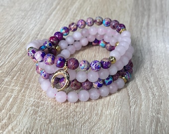 108 Mala Bracelet, Rose Quartz Bracelet, Jasper Healing Bracelet, Harmony and Balance, Meditation Bracelet for Inner Peace, Mala Bead Gift
