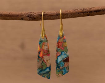 Jasper Gemstone Drop Earrings, Healing Crystal Jewelry