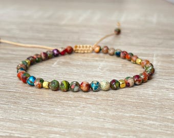 Rainbow Bracelet - Fine Jasper Bracelet - Energy Healing Bracelet - Meditation Bracelet for Inner Peace - Adjustable Bracelet for Women