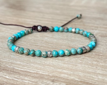 Bracciale turchese intrecciato a mano - Bracciale unisex con perline da meditazione