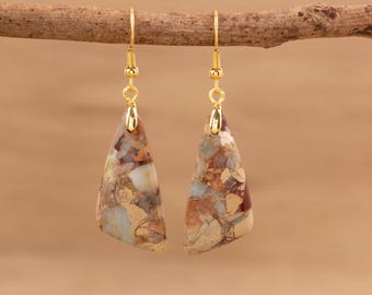 Earthy Jasper Drop Earrings: Natural Stone Boho Jewelry