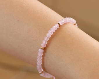 A beautifully simple natural rose quartz bracelet, Love rose quartz bracelet, Heart chakra bracelet, Holiday gift, Women&#39;s jewellery