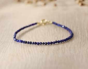 Lapis Lazuli Bracelet, Delicate Cut Stone, Friendship Jewelry (6 inch)
